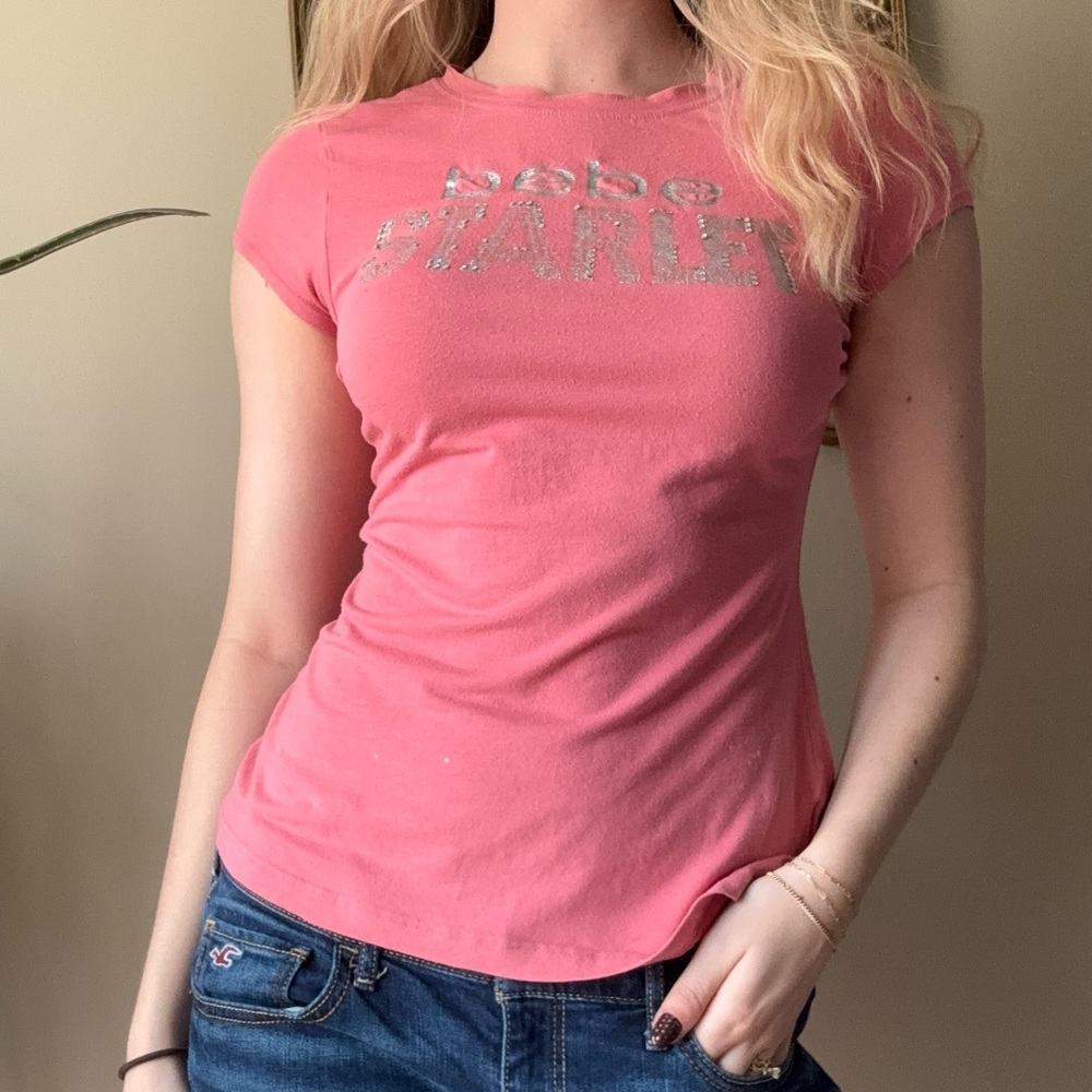 Bebe Pink Sequin Baby Tee with Scrunch Back - Picture 7 of 9